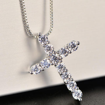 Exquisite Silver Colour AAA Cubic Zirconia Diamonds Cross Pendant - The Jewellery Supermarket